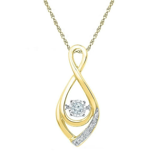 Diamond Bound Teardrop Moving Twinkle Solitaire Pendant 1/20ct 10k Yellow Gold 